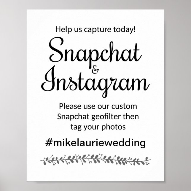 Snapchat Instagram Hashtag Wedding Sign - Rocheste Poster (Vorne)