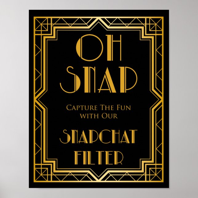 Snapchat Wedding Sign | Gatsby Art Deco Poster (Vorne)