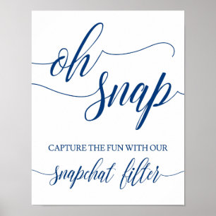 Snapchat Wedding Sign Navy Blue Calligraphy Poster