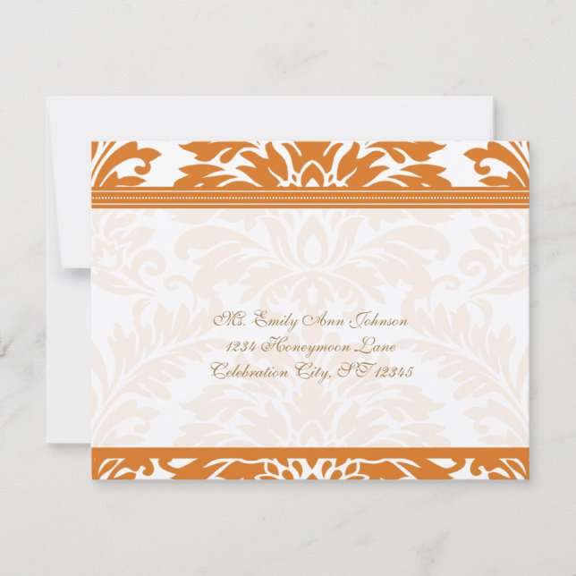 Snapdragon Coral & Ivory Damask Wedding UAWG RSVP Karte (Vorderseite)