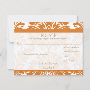 Snapdragon Coral & Ivory Damask Wedding UAWG RSVP Karte