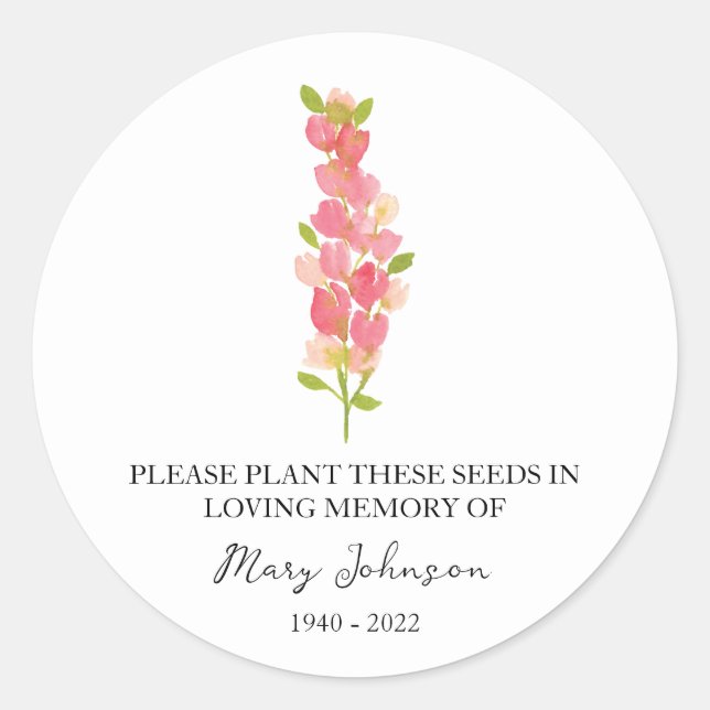 Snapdragon Memorial Beerdigung Seed Packet Runder Aufkleber (Vorderseite)
