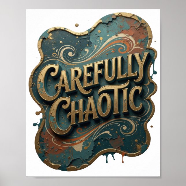 Snappy Gold CAREFULLY CHAOTIC 3D Text Art v2 Poster (Vorne)