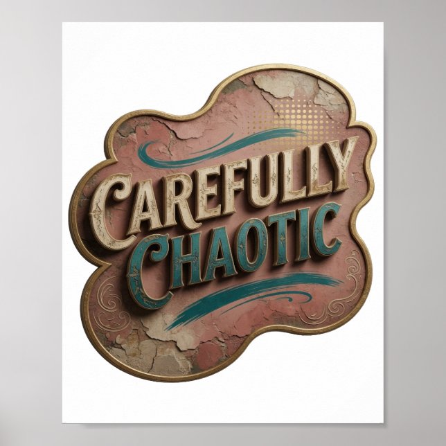 Snappy Gold CAREFULLY CHAOTIC 3D Text Kunst Poster (Vorne)