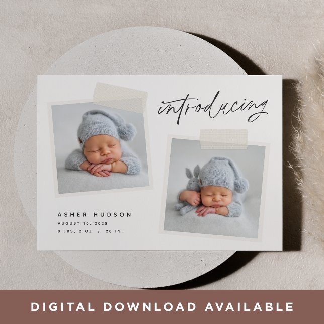 Snapshot | Moderne Lässige Geburt von zwei Fotos Ankündigung (Von Creator hochgeladen)