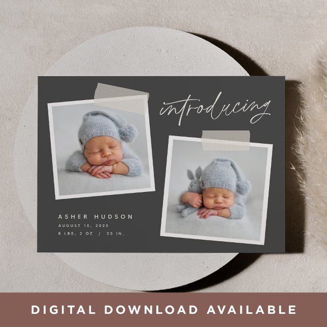 Snapshot | Moderne Lässige Geburt von zwei Fotos Ankündigung (Von Creator hochgeladen)