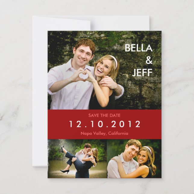 Snapshots Hochzeitsszenarien in Red Save the Date  (Vorderseite)