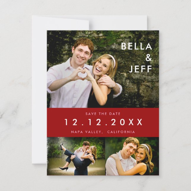 Snapshots Wedding in Red Save the Date Card (Vorderseite)