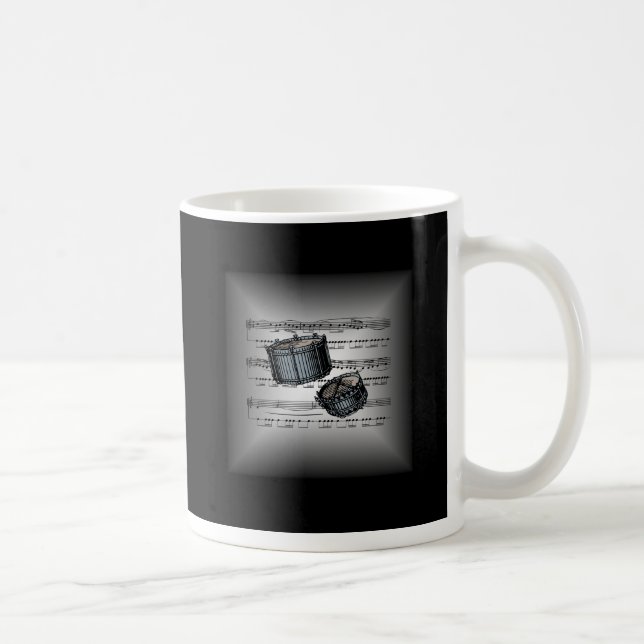 Snare Drum ~ 3-D Sheet Music ~ Silver & Black Back Tasse (Rechts)