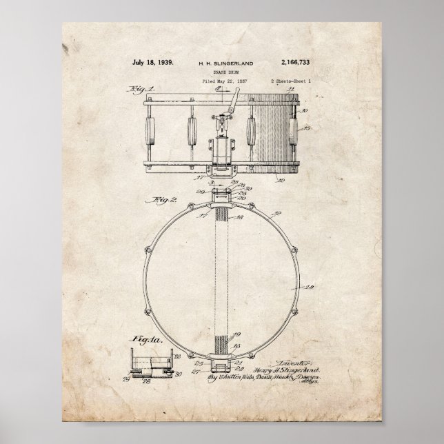 Snare Drum Patent - Old Look Poster (Vorne)