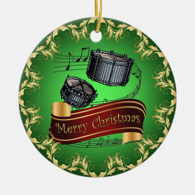 Snare Drums ~ Musical Scroll ~ Frohe Weihnachten ~ Keramik Ornament (Vorne)
