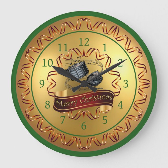 Snare Drums - Musical Scroll - Merry Christmas Große Wanduhr (Vorderseite)