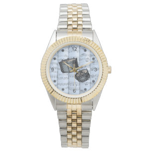 Snare Drums ~ Rolled Sheet Music ~ Blue Tint Back Armbanduhr