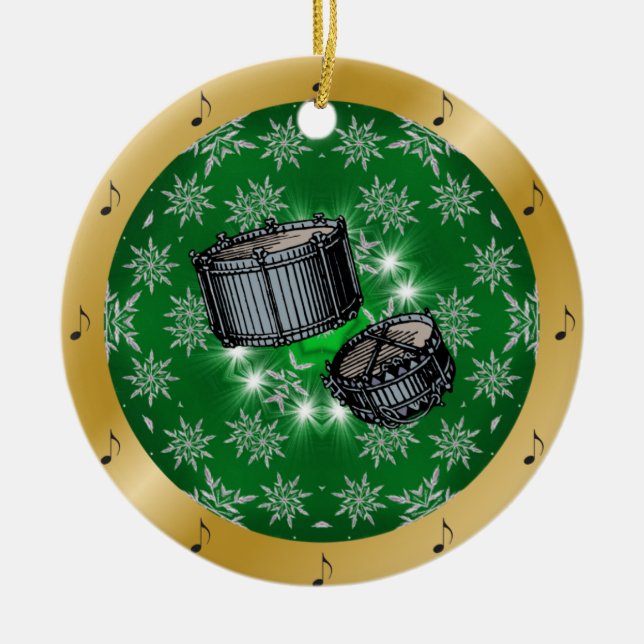 Snare Drums ~ Silver ~ Green ~ Gold ~ Weihnachten  Keramik Ornament (Vorne)