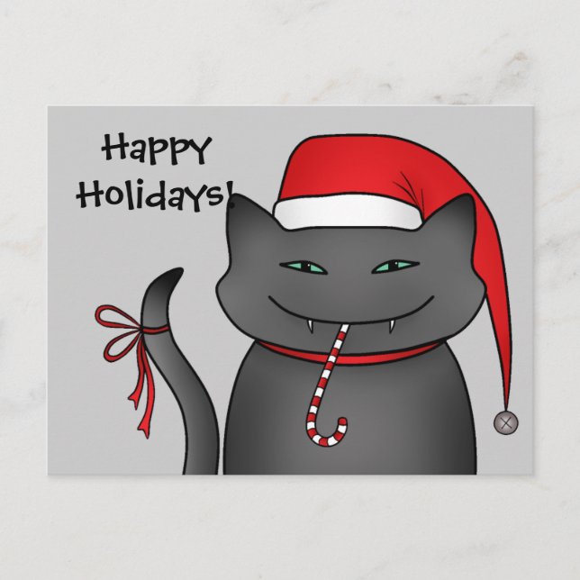 Snarky funny Christmas cat gray Feiertagspostkarte (Vorderseite)