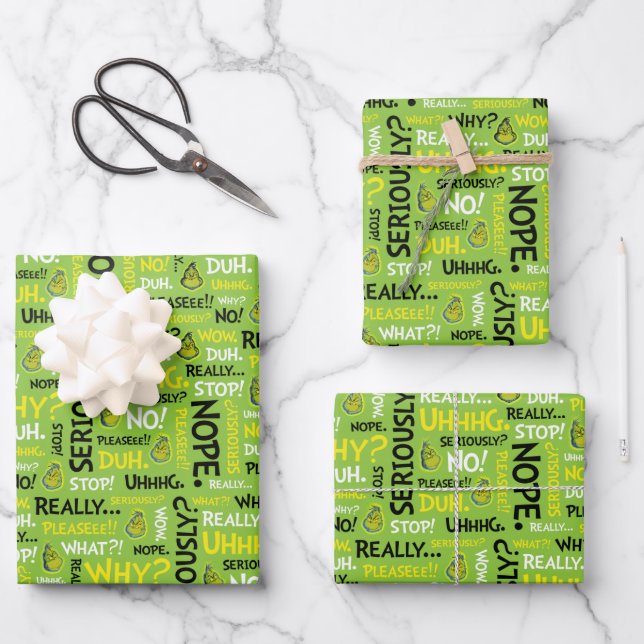Snarky Grinch | Grinch Snarky Phrase Pattern Geschenkpapier Set (Vorderseite)