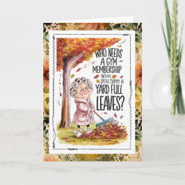 Snarky Old Lady Raking Leaves Fall Autumn Humor Karte