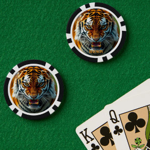 Snarling Angry Tiger Personalize Name Pokerchips