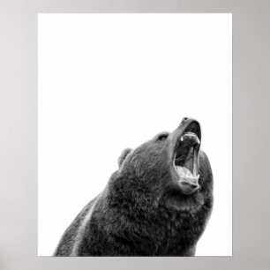 Snarling Grizzly Bear Schwarz-weiß modern Poster
