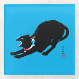 Snarling Hissing Black Japanese Cat Glasuntersetzer