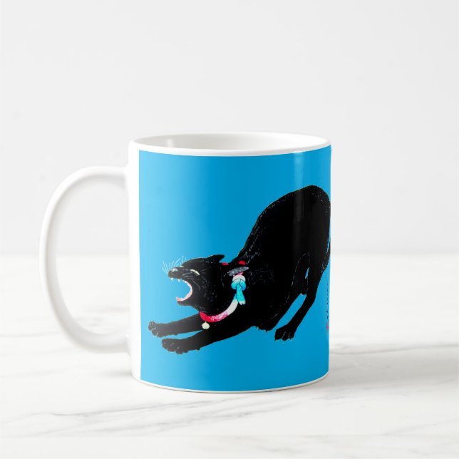 Snarling Hissing Black Japanese Cat Kaffeetasse (Links)