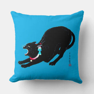 Snarling Hissing Black Japanese Cat Kissen