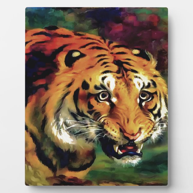 Snarling Tiger Artistic Portrait Fotoplatte (Vorderseite)