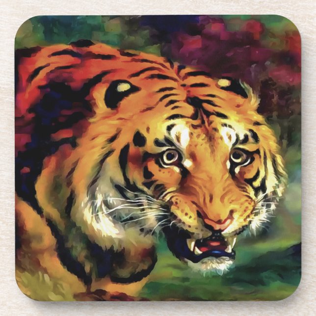 Snarling Tiger Artistic Portrait Getränkeuntersetzer (Vorderseite)