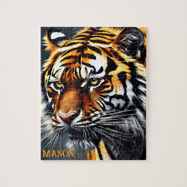 Snarling Tiger Personalisiert Name Gift Puzzle (Vertikal)