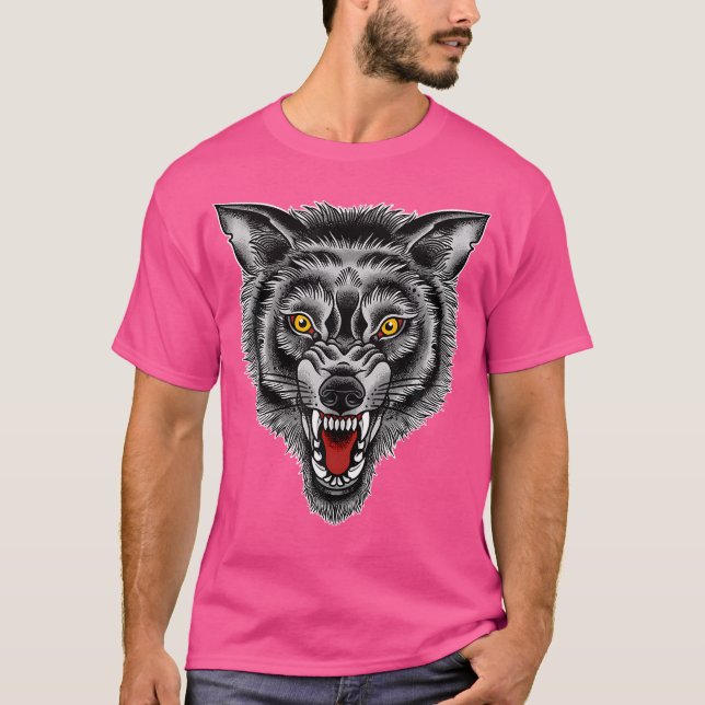 Snarling Wolf Tattoo American Traditional Tattoo A T-Shirt (Vorderseite)