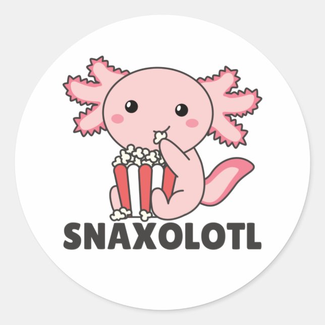 Snaxolotl Axolotl Lovers Sweet Animals Popcorn Cla Runder Aufkleber (Vorderseite)