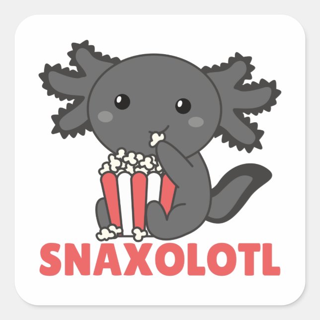 Snaxolotl Axolotl Lovers Sweet Animals Popcorn Squ Quadratischer Aufkleber (Vorderseite)