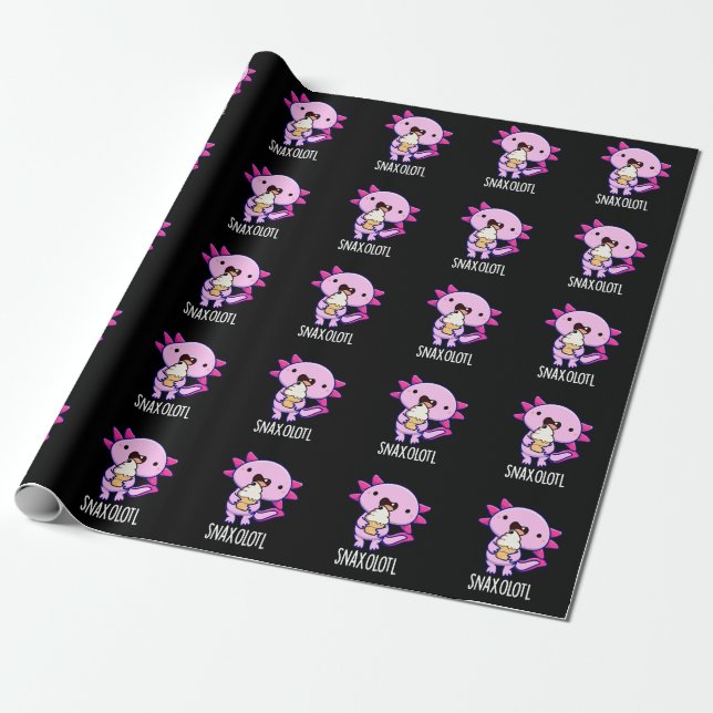 Snaxolotl Funny Axolotl Pun Dark BG Geschenkpapier (Ungerollt)