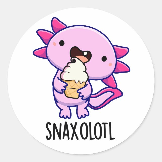 Snaxolotl Funny Axolotl Pun Runder Aufkleber (Vorderseite)