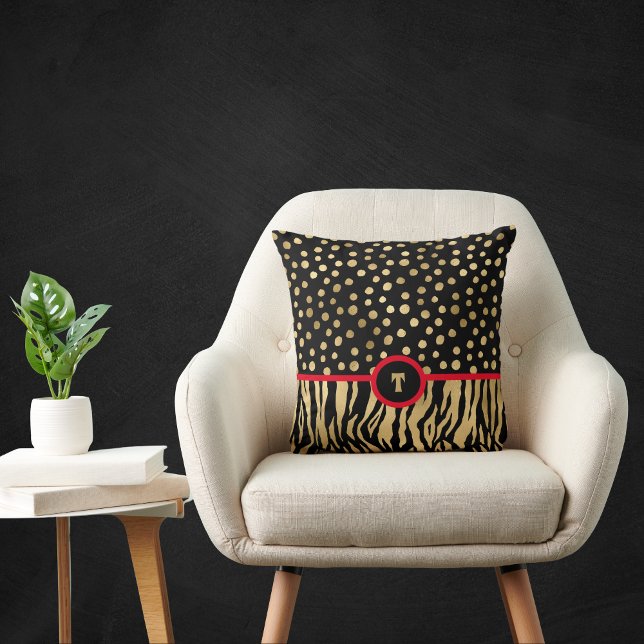 Snazzy Animal Print Inspiriert Schwarz Gold und Ro Kissen (Von Creator hochgeladen)