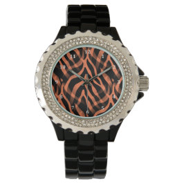 Snazzy Coral Zebra Streifen Print Armbanduhr
