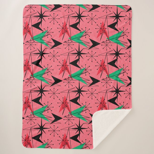 Snazzy Mitte des Jahrhunderts Moderne Orange Aqua  Sherpadecke (Vorderseite)