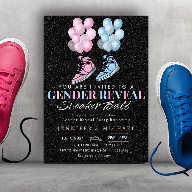 Sneaker Ball Gender Reveal Blau oder Rosa Einladung (Sneaker Ball Gender Reveal Blue or Pink Invitation)