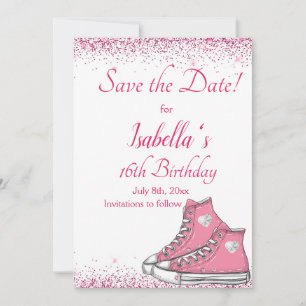 Sneaker Birthday, Glitzer Sweet 16 Save The Date