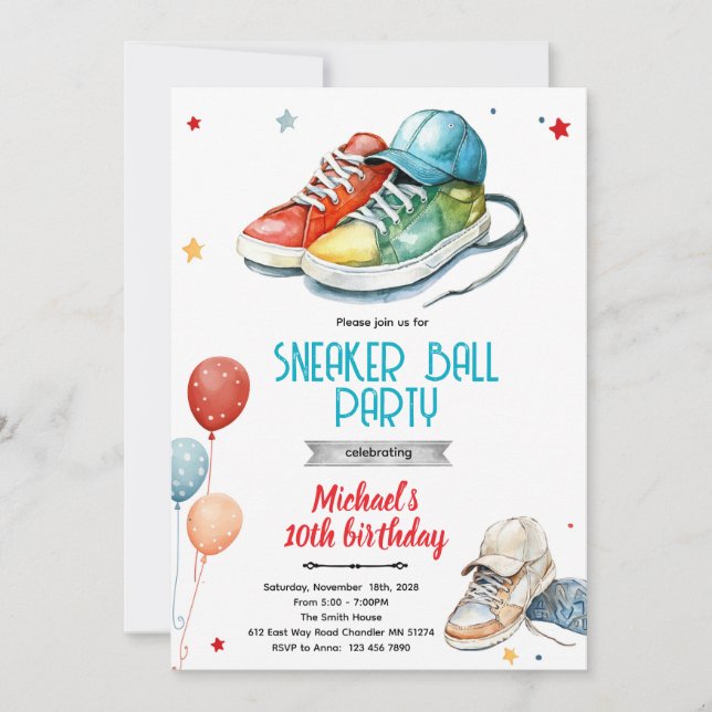 Sneaker Birthday Party invite Einladung (Vorderseite)