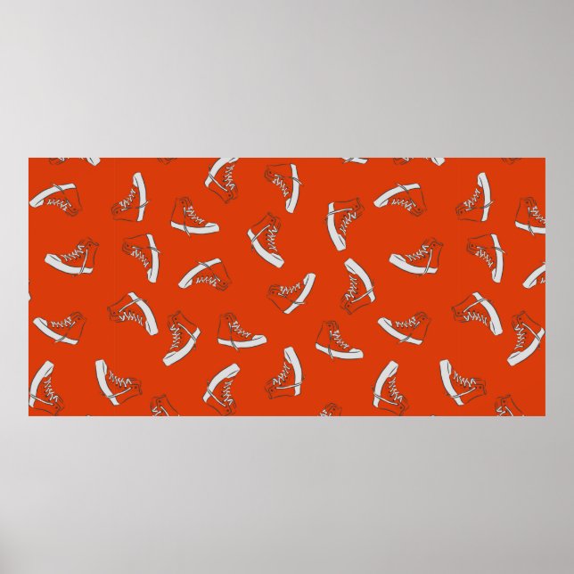 Sneakers nahtloses Muster auf rotem Hintergrund Poster (Vorne)
