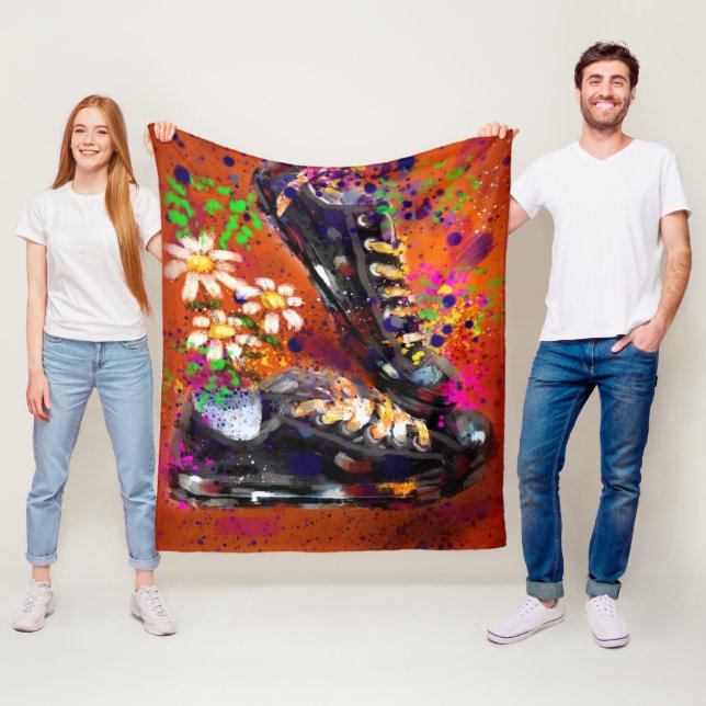 Sneakers und Daisies impressionistisches Orange Ma Fleecedecke (Beispiel)
