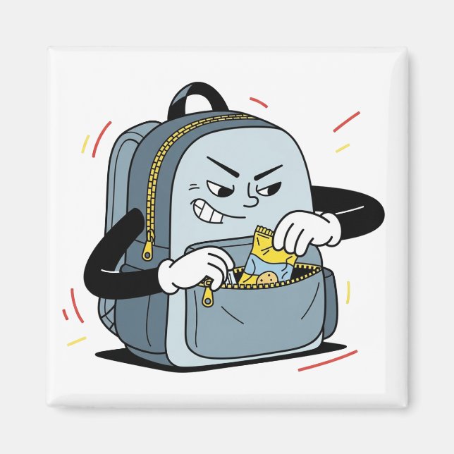 Sneaky Backpack Snack Dieb | Funny Cartoon Magnet (Vorne)