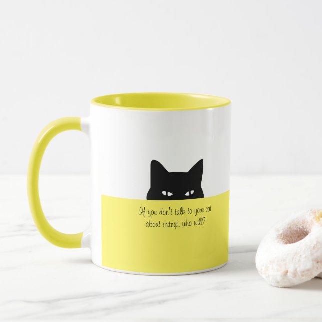 Sneaky Cat Sprechen Sie mit Ihrer Katze Tasse Gelb (Mit Donut)