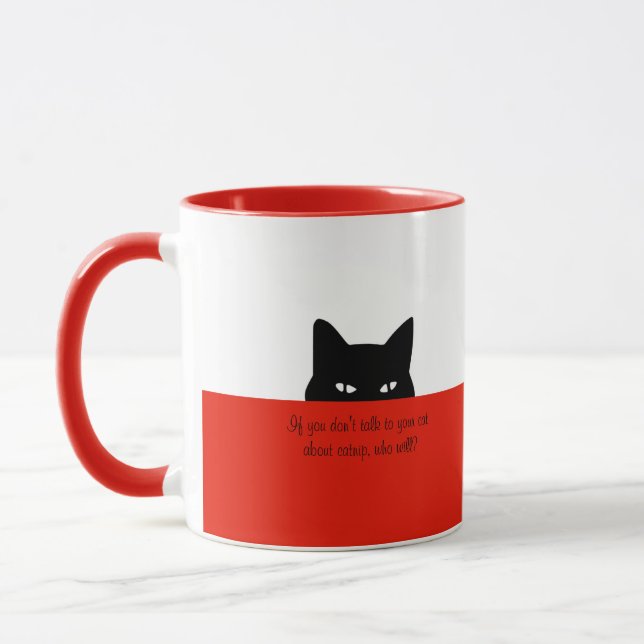 Sneaky Cat Sprechen Sie mit Ihrer Katze Tasse Rot (Links)