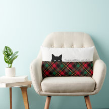 Sneaky Cat Wallace Red Kariert Lumbar Pillow