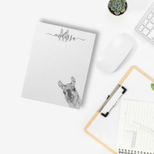 Sneaky Llama Watercolor Monogram Name Notizblock