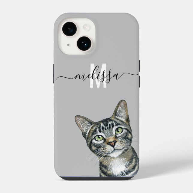 Sneaky Peeking Cat  Monogramm Name iPhone Hülle (Rückseite)