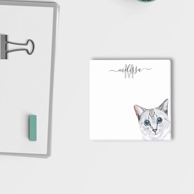 Sneaky Peeking Cat Watercolor Monogram Name Post-it Klebezettel (Von Creator hochgeladen)