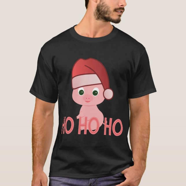 Sneaky Santa Baby Pig Niedlich Pink Weihnachten T-Shirt (Vorderseite)